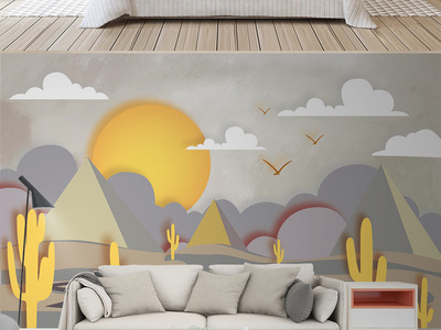 幾何童話 北歐現(xiàn)代簡約風格兒童房與電視背景墻的個性壁畫設(shè)計